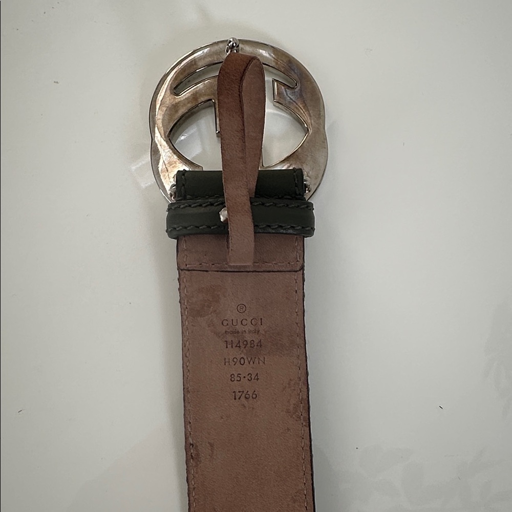 Authentic Gucci Green Canvas & Leather Belt with  Silver GG Buckle - Picture 5 of 11